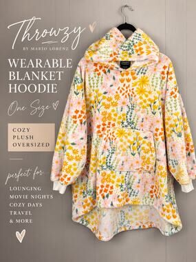 Throwzy by Mario Lorenz One Size Floral Oversized Hoodie Blanket Winter Cozy